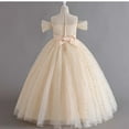 thumbnail image 6 of WMQPNNS Flower Girls Dress Sparkle Tutu Dress Girls Dresses Cold Shoulder Long A Line Wedding Party Ball Gown Girl Clothes, Dress for Age 11-12 Years, Gold, 6 of 9