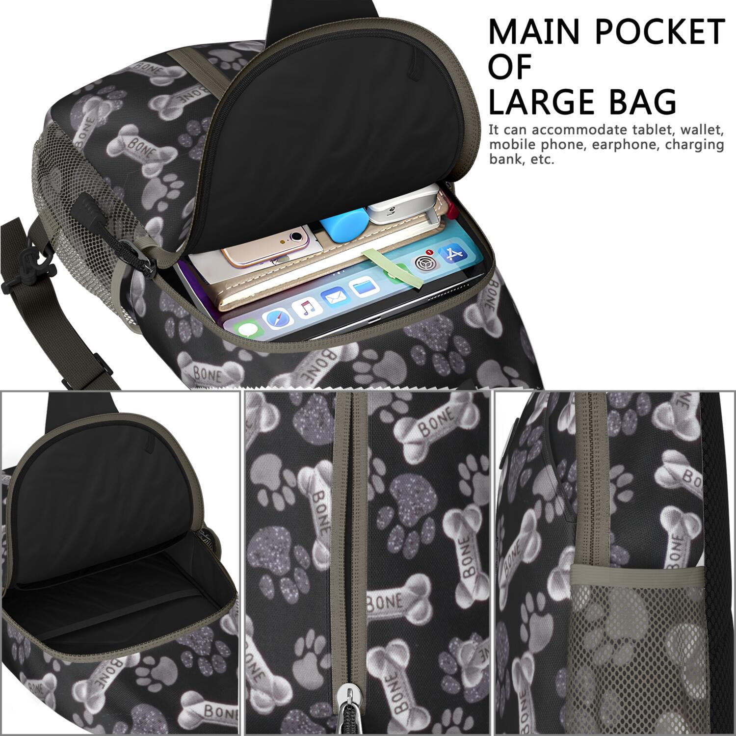 Cartoon Frog and Flower Print Crossbody Bag – Multi-pocket Storage, Secure Zippers, Lightweight Build – Cute Green Frog Forest Pattern