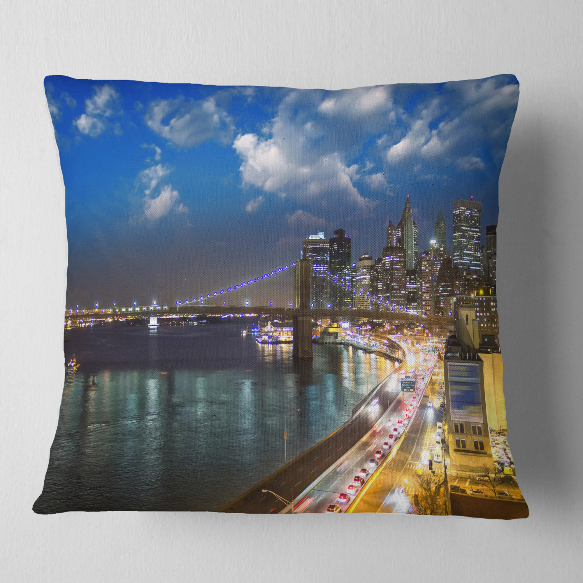 Designart New York City Wonderful Sunset View - Cityscape Photo Throw Pillow - 16x16