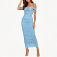thumbnail image 2 of LEAVINGSUO Summer Dresses For Women Fashion Skirt Sleeveless Off-The-Shoulder Sleeveless High Waist Dresses Solid Color Sky Blue S, 2 of 7