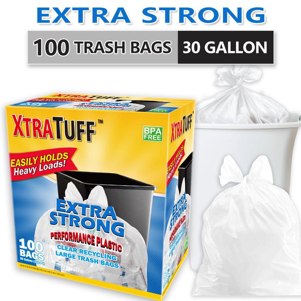 30 Gallon Disposable Trash Bags, 100 Count, White Large Garbage Bags, Multipurpose for Home Garden Industrial