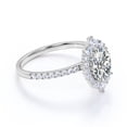 thumbnail image 3 of JeenMata Vintage 1.50 Carat Oval Moissanite and Diamond Halo Wedding Ring in 10k White Gold, 3 of 7