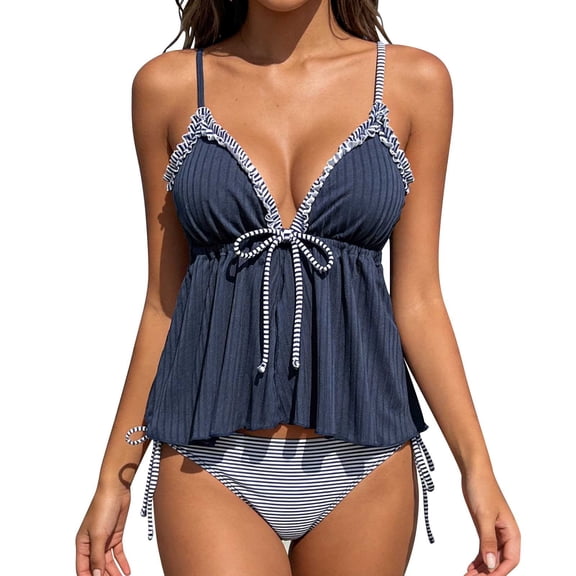 HAPIMO Women's Two Piece Swimsuit Flexible Material For Look For Beach Outings For Water Sports Style Navy L