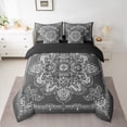 thumbnail image 2 of Manfei Boho Exotic Style 7pcs Bedding Comforter Set,Retro Victorian Floral Queen Bedding Sets,Gray Baroque Flower Queen Sheet Sets For Adults,Microfiber Bedroom Decor Reversible, 2 of 8