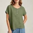 thumbnail image 6 of cocolona Summer Tops for Women Short Sleeve Crew Neck Button Asymmetrical Hem Shirts Dressy Casual Solid Color Blouses, 6 of 6