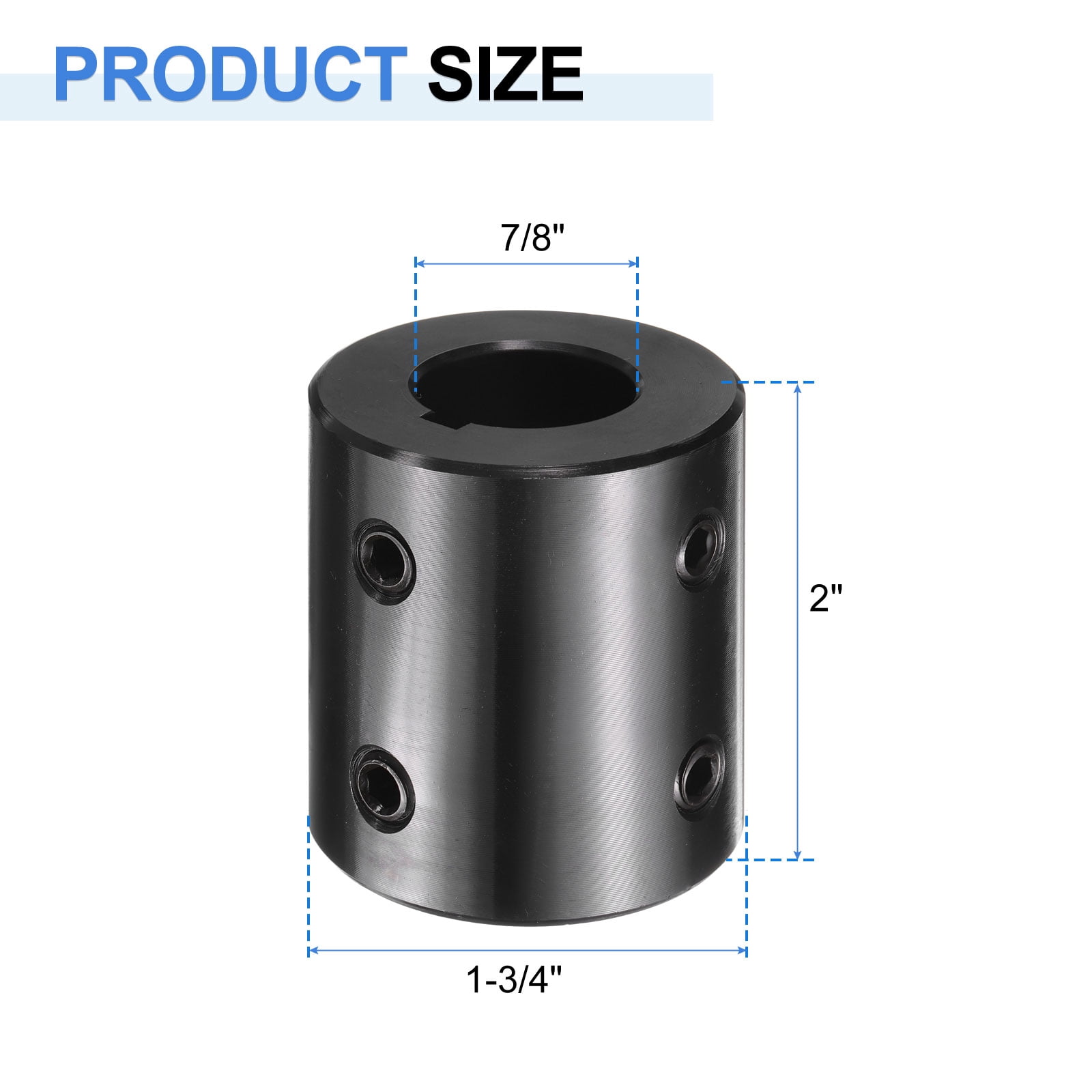 Uxcell Shaft Coupling, 7/8" Bore 1-3/4" OD 2" Length Black Oxide Plated Steel Rigid Coupling for 3D Printers Motor Wheel(4 Set Screws)