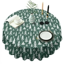 Green Christmas Tree Pattern Round Tablecloth 60"x60",Wrinkle Wipeable Table Cloth for Kitchen Dining Room Picnic Patio Party