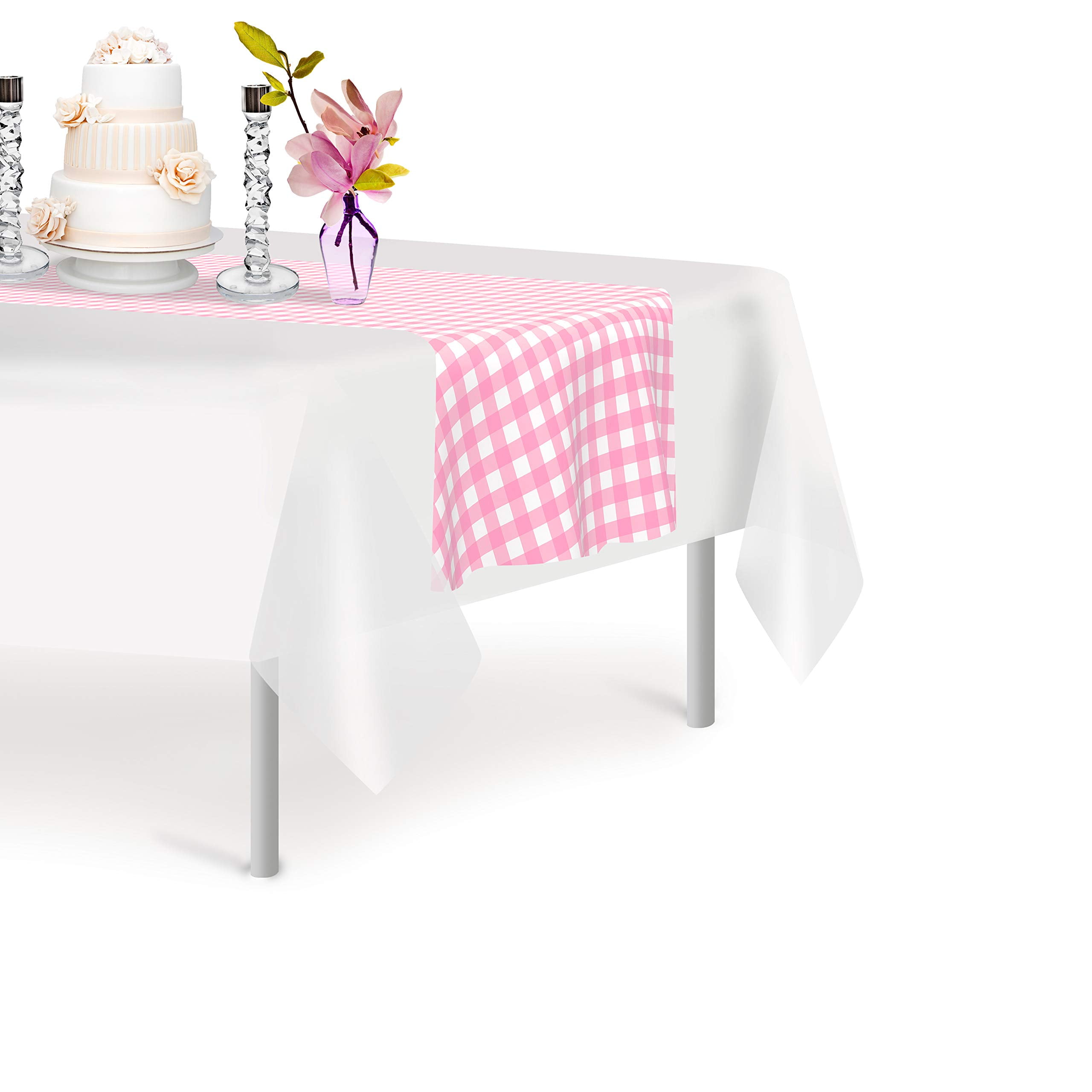 Pink Checkered Gingham 6 Pack Premium Disposable Plastic Table Runner