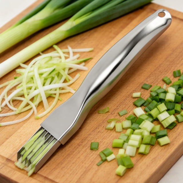 3Pcs Stainless Steel Vegetable Chopper, Vacemry Stainless Steel Vegetable Chopper, Manual Kitchen Gadget for Scallion Pepper Garlic Onion, Portable Handheld Slicer Dicer for Home Cooking Countertop
