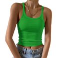 thumbnail image 2 of Women's Round Neck Slim Fit Sleeveless T-Shirt, Casual Solid Color Layering Top for Summer Basics,Green XL, 2 of 5