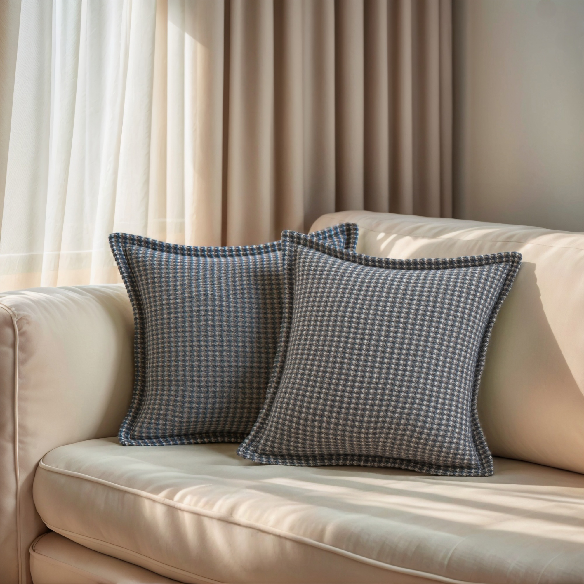 Unique Bargains Soft Houndstooth Throw Pillow Covers Set of 2 Blue 18" x 18"