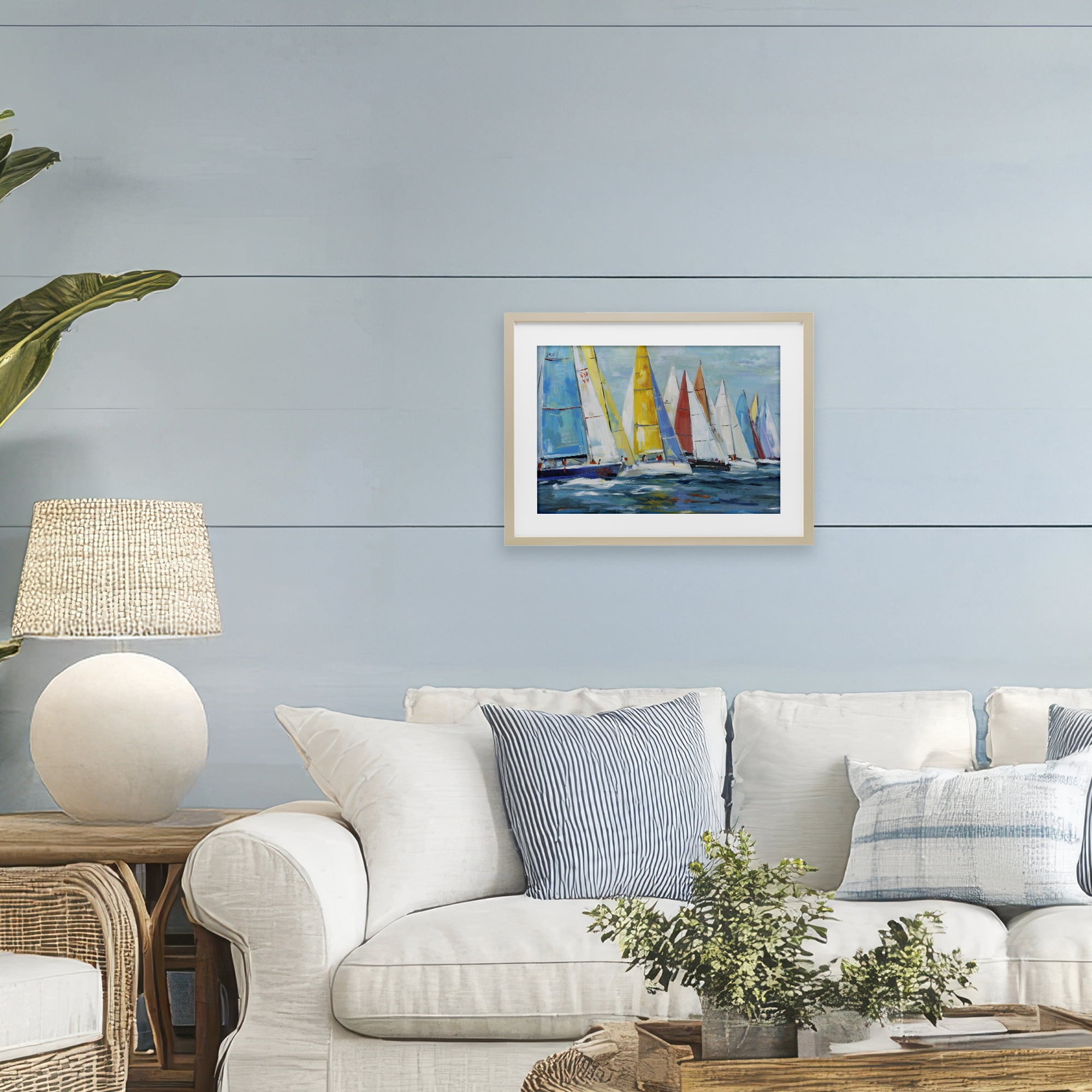 Stupell Industries Colorful Sails Coastal Scene Birch Framed Print Under Glass, design by Lorenzo Collective