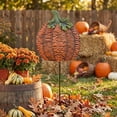 thumbnail image 4 of Iron Pumpkin Yard Decorations, Metal Garden Stakes Fall Lawn Ornaments for Thanksgiving Halloween Outdoor Patio Decor, Ground Insert Art for Home Backyard Seasonal Display, Orange, Style D, 4 of 8