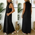 thumbnail image 4 of Hduncf Casual Dresses for Women Summer Sleeveless V Neck Cotton Linen Sundress Solid Color Collared Button Up Beach Maxi Dress Black XXL, 4 of 5
