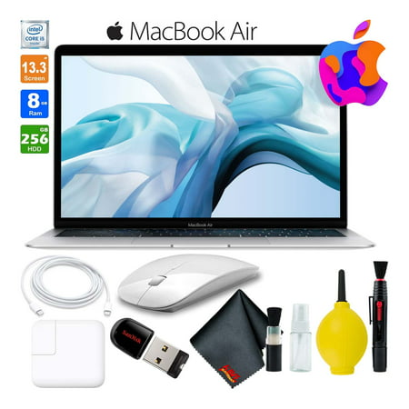 13 Inch MacBook Air w/ Retina Display 256GB SSD (Late 2018, Silver) MREC2LL/A Laptop Computer Best Value Bundle Includes Wireless Mouse, USB Flash Drive, and Cleaning