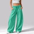 thumbnail image 2 of RUTAYY Women's Pants Elastic Drawstring Waist Wide Leg Solid Color Side Pockets Casual Trousers Green, 2 of 6