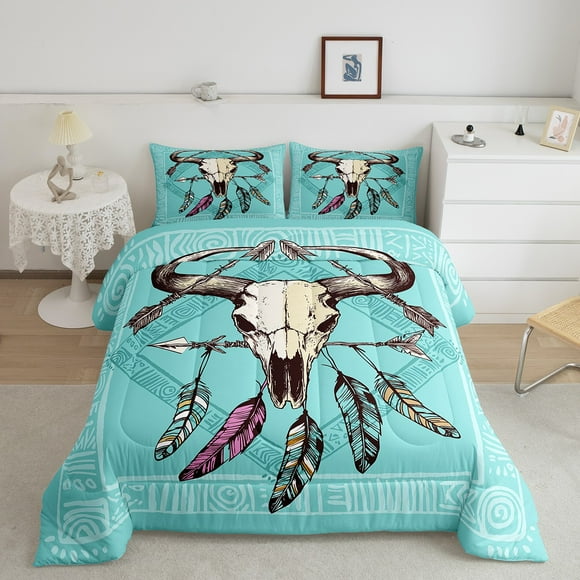 Erosebridal Sheep Skeleton Bedding King Comforter Set, Tribal Aztec Comforter Sets King Size, Western Reversible Down Comforter, Lightweight Bedroom Decor, 3 Pieces