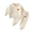 thumbnail image 2 of YHAJDS Boys Girls Casual Winter 2 Piece Outfits Set , Long Sleeved Crew Neck Bear Embroidered Fleece Lined Warm Casual Tracksuit For 1-6Y, 2 of 3