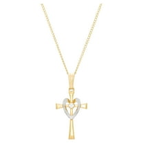 Brilliance Fine Jewelry Cubic Zirconia Cross with Heart Pendant in Gold-Filled,18"