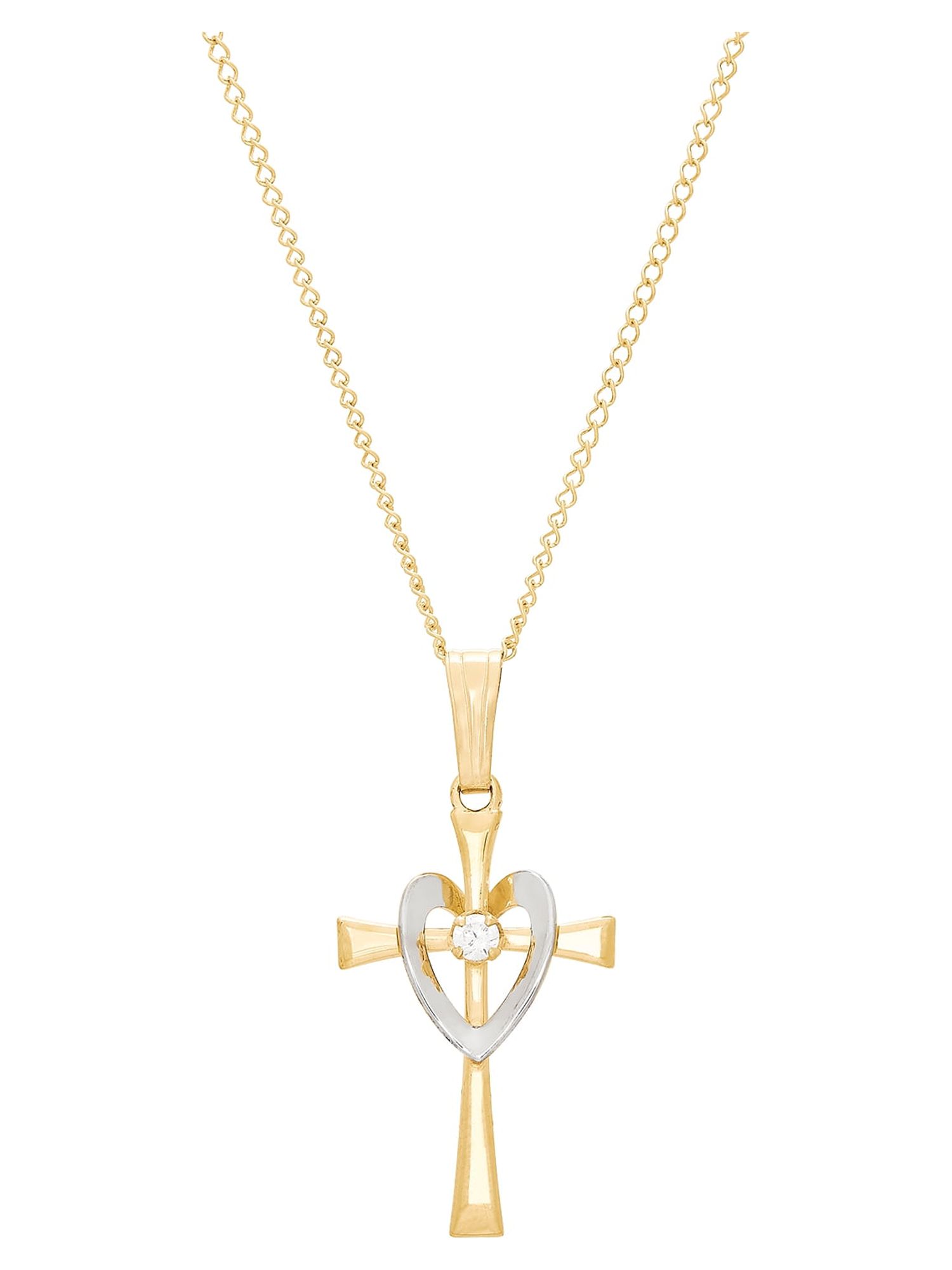 Brilliance Fine Jewelry Cubic Zirconia Cross with Heart Pendant in Gold-Filled,18"