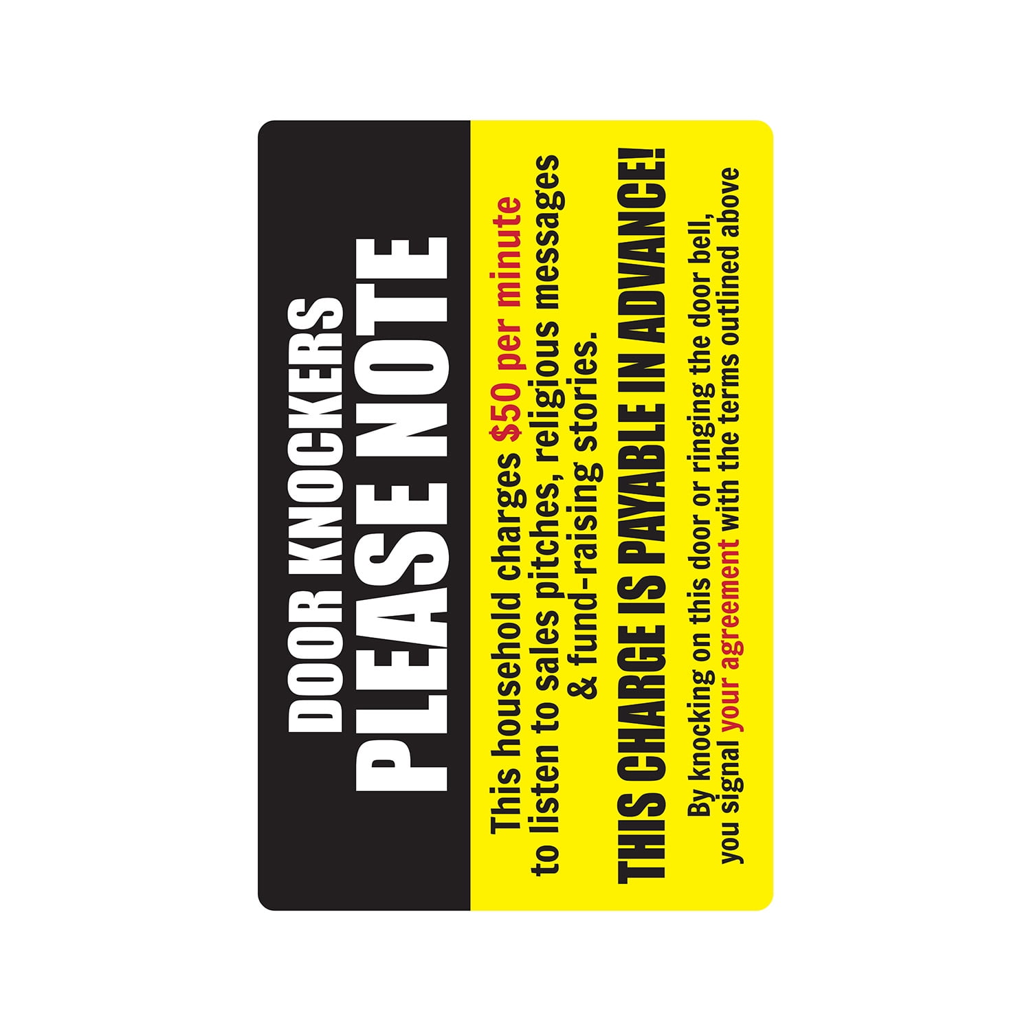 DOOR KNOCKERS PLEASE NOTE Sign Or Decals warning solicitation home