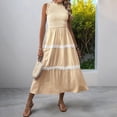 thumbnail image 7 of Ashirexll Midi Dresses for Women, Flowy Dresses for Women, Ruffle Edge Round Neck Sleeveless Long Pulling Stripe Tank Dresses, 7 of 7