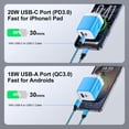thumbnail image 4 of PD & QC Dual Port Type C Charger Block Fast Wall Charger with 2Pcs 6FT Braided Cable, Power Adapter Compatible with iPhone 17/16/15 Pro Max iPad Pro Galaxy S26 Android, Blue, 4 of 7