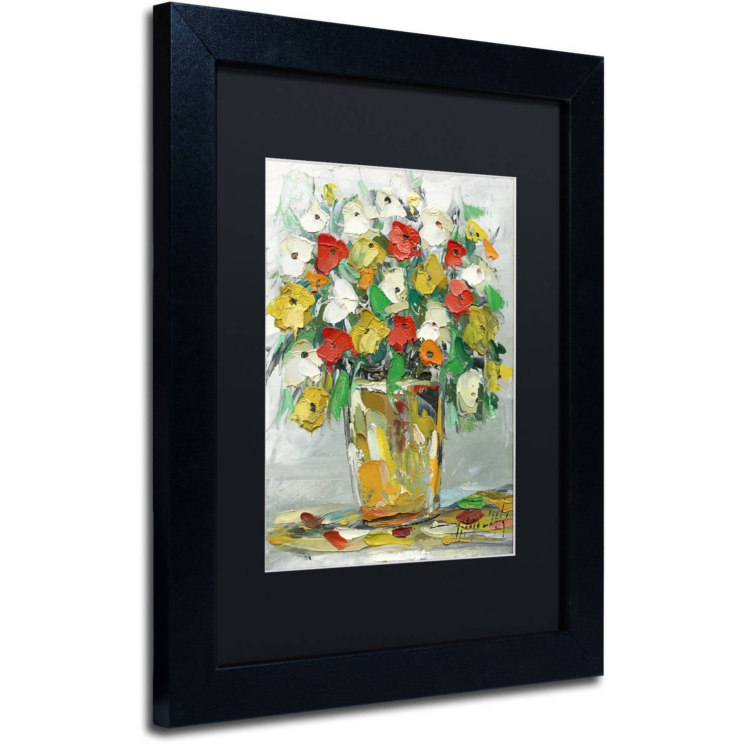Trademark Fine Art "Spring Flowers in a Vase 11" Canvas Art by Hai Odelia, Black Matte, Black Frame