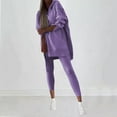 thumbnail image 2 of Hueook Sweat Suits For Womens 2 Piece Ladies' Round Neck Long Sleeved Shirt Casual Wide Leg Pants Two-piece Fashionable Set Purple 2X, 2 of 6