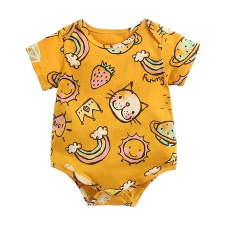 

TAIAOJING Baby Romper Boys Girls Short Sleeve Cartoon Print Jumpsuit Outfits Set One Piece Outfits 0-6 Months