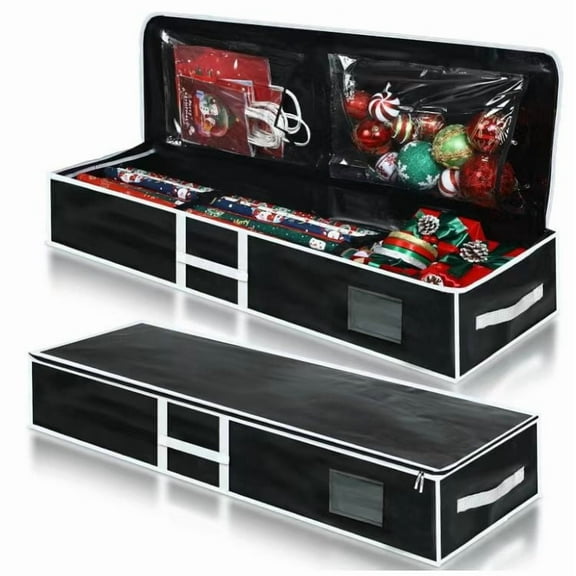 Wrapping Paper Organizer Storage, Christmas Wrapping Paper Storage for Christmas Decorations, Ribbon, Accessories, Underbed Gift Wrap Container with Flexible Partition, Interior Pockets