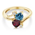 thumbnail image 2 of Gem Stone King 10K Yellow Gold Fashion Right-Hand Ring Heart Shape Persian Blue Moissanite and Rhodolite Garnet Red (1.55 Cttw, Size 5), 2 of 3