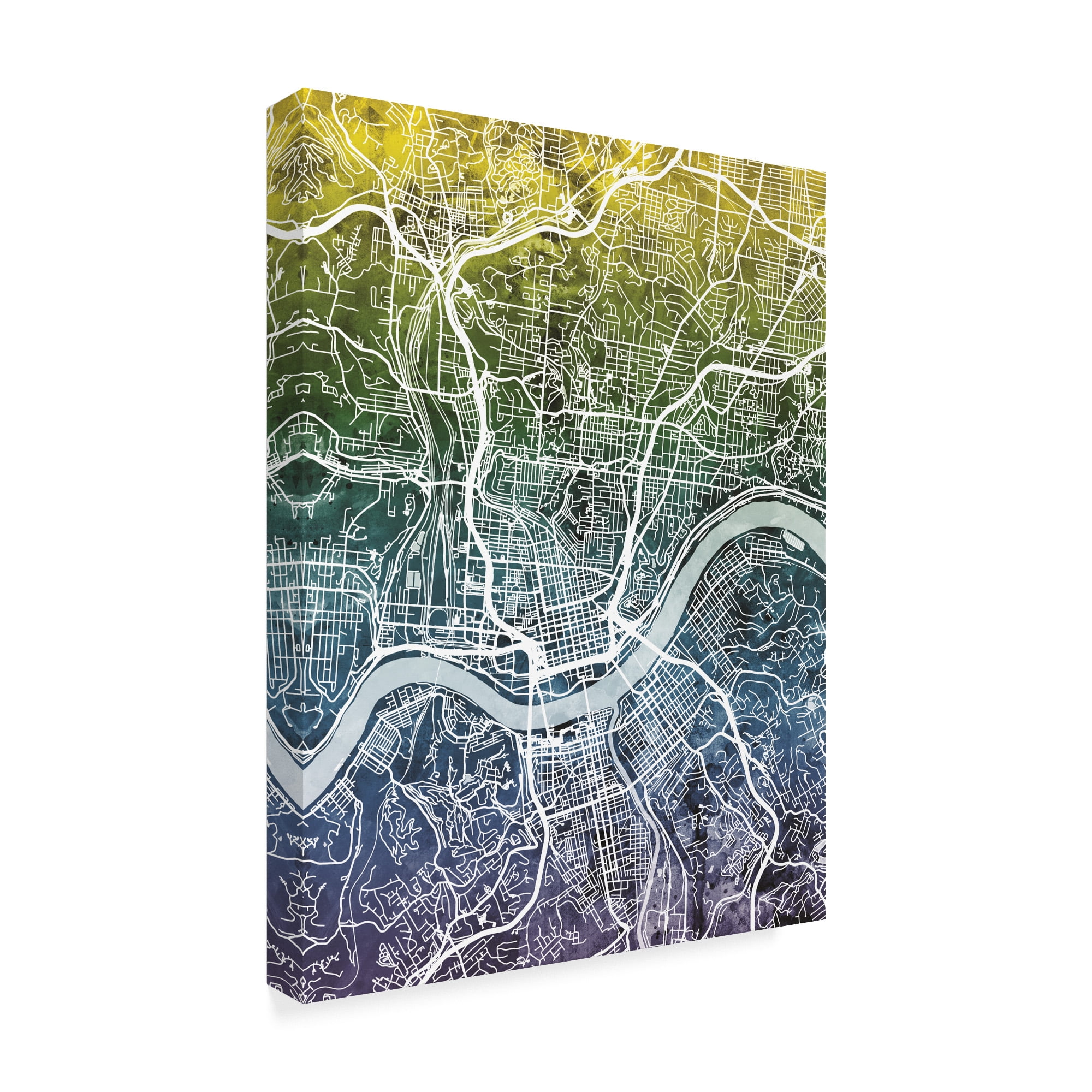 Trademark Fine Art 'Cincinnati Ohio City Map Blue Yellow' Canvas Art by Michael Tompsett