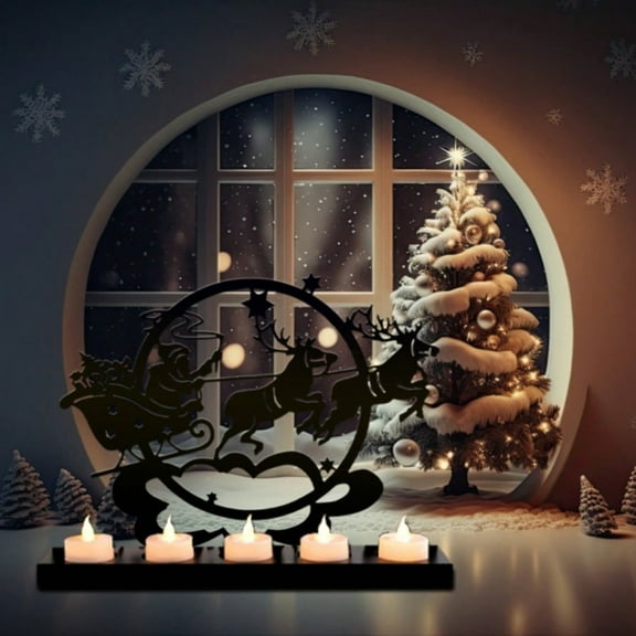 Santa & Reindeer Metal Candlestick - Exquisite Silhouette Design for Christmas/Halloween/Fall, Versatile Tabletop Decor for Home & Parties -candle holder