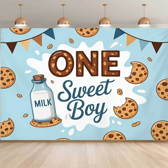 Cookies First Birthday Backdrop One Sweet Boy Baby Shower Photography Background Cookies and Milk 1st Birthday Party Decorations Banner Supplies Photo Booth Props