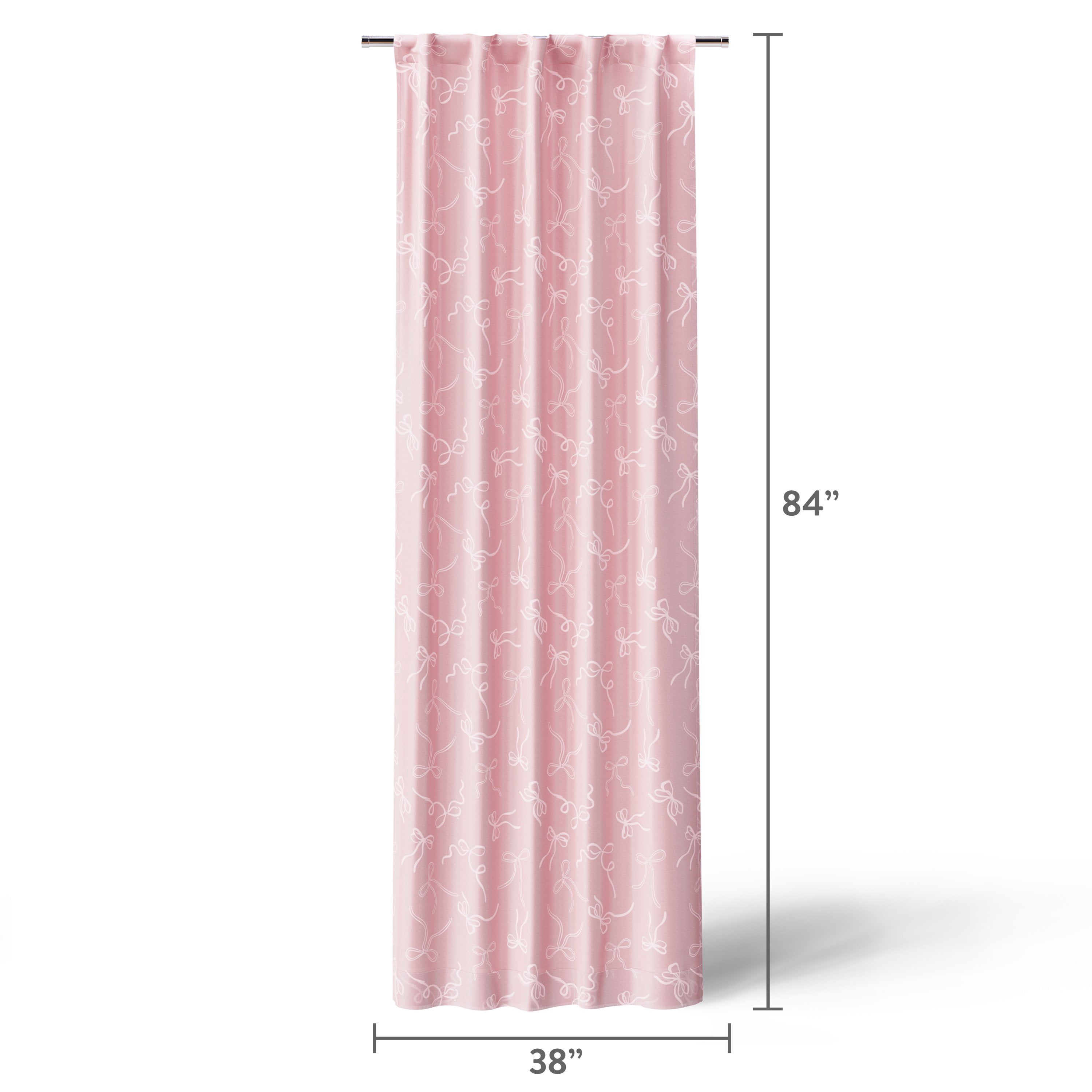 Mainstays Kids Pink Ribbons Sheer Overlay Blackout Single Curtain Panel, Rod Pocket with Back Tabs, 38 in x 84 in