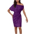 thumbnail image 1 of Hauts à Enfiler pour Femmes Vêtements Printemps Automne 2025 Chemises à Manches Longues Hauts de Festival Amples Femmes Robe Bandage à Paillettes Épaules Dénudées Manches Courtes Couleur Unie Grande Taille pour Femmes Été, 1 of 6
