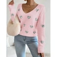 thumbnail image 2 of Women Sweaters Heart Print Valentine’s Day Sweaters Casual V Neck Long Sleeve Fall Winter Lightweight Pullover Sweater Alsol Lamesa, 2 of 6