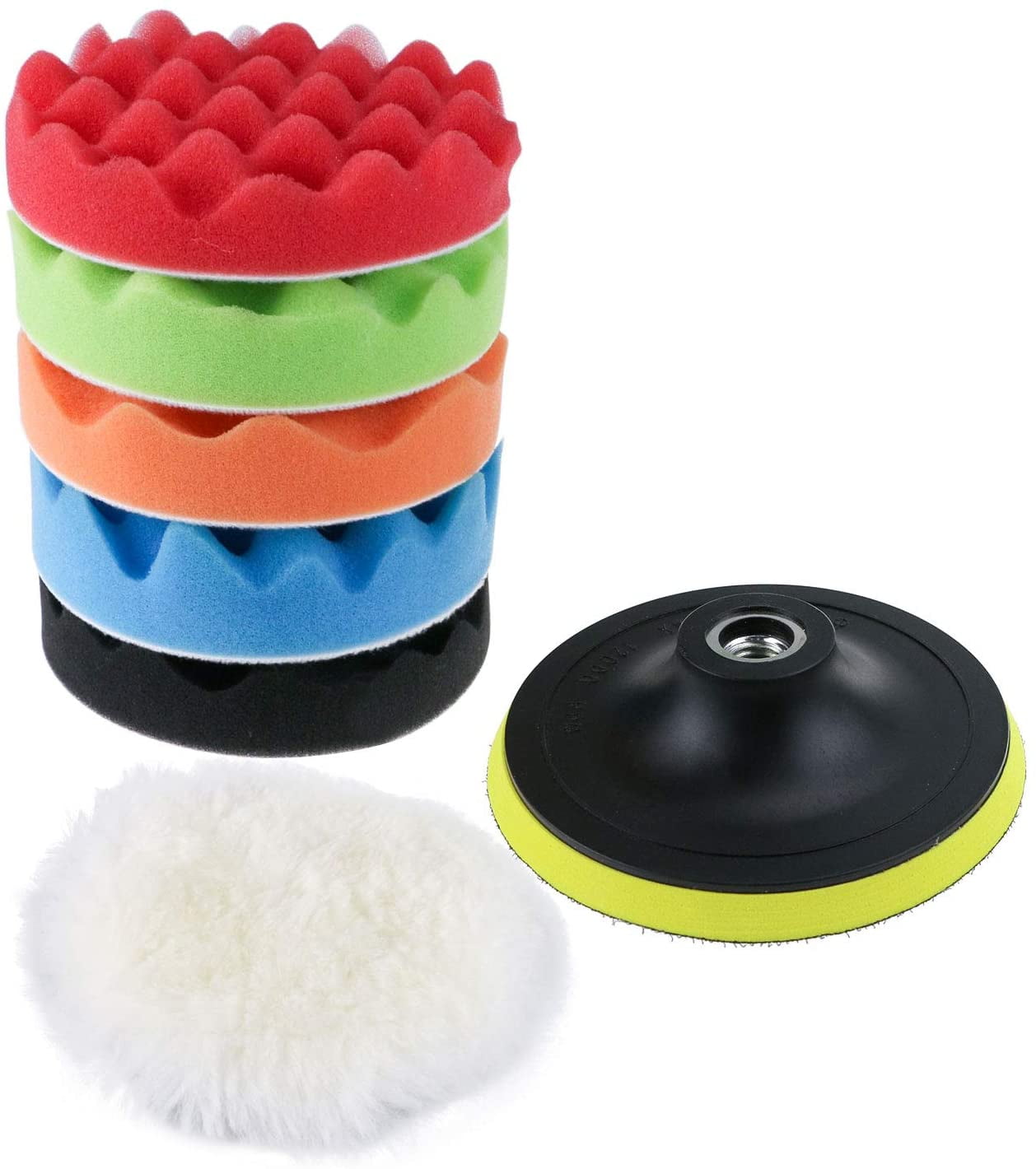 Polishing sponge kit with M14 drill adapter and Woll waxing pads, 7