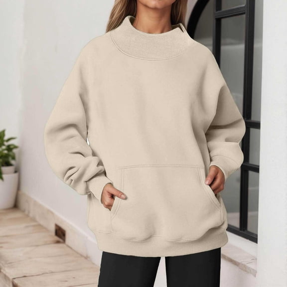 KANG Neck Drop Shoulder Pocket Sweatshirt Lined Oversized Long Sleeve Pullover Soft Brushed Thermal Inner Wear