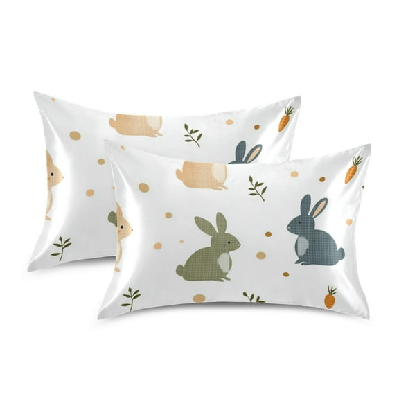 Yayeee Pillowcase Standard Size Set of 2 Satin Wrinkle Resistant Pillow Case, Cartoon Bunnies