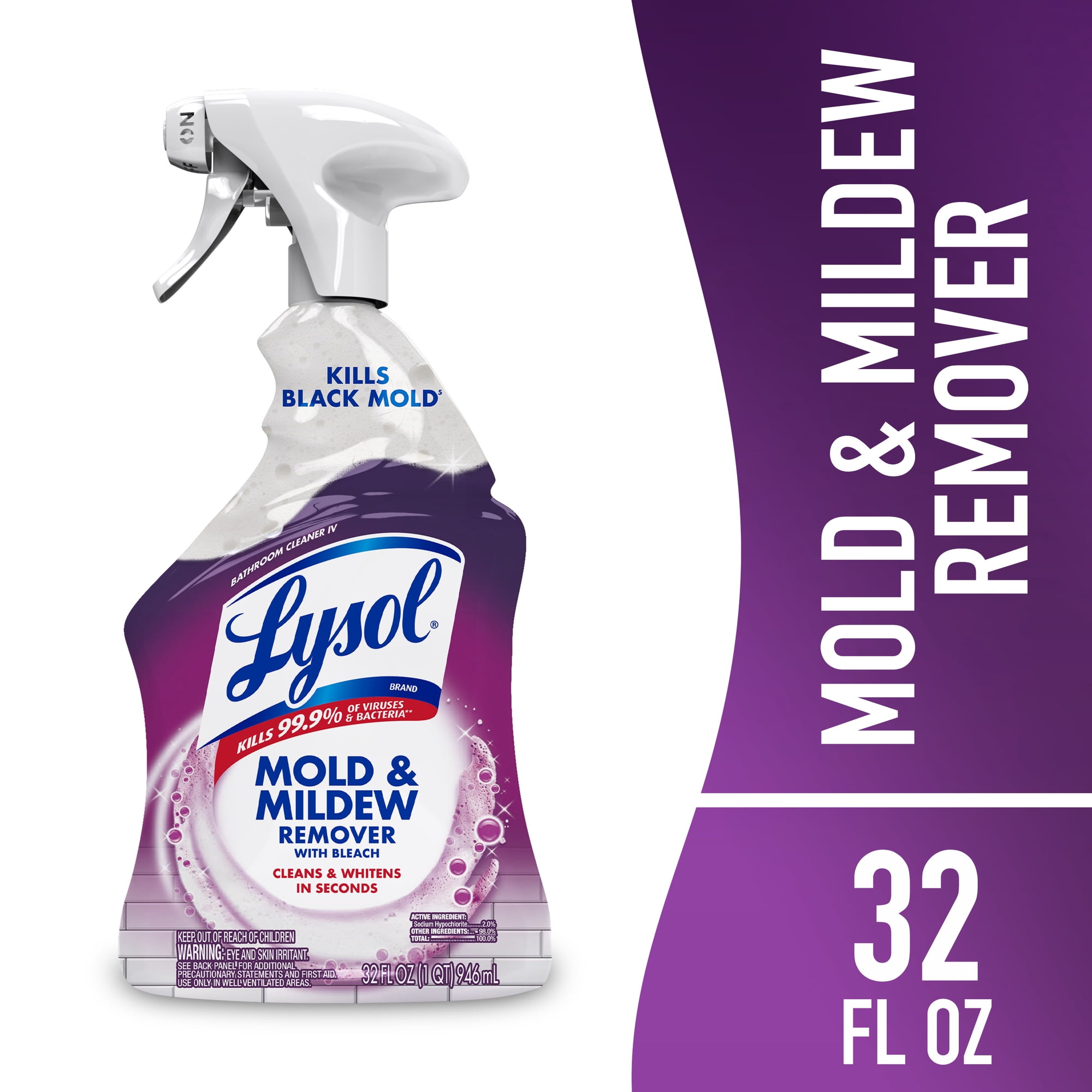 Lysol Mold and Mildew Foamer Cleaner with Bleach, Stain Remover, 32 fl oz