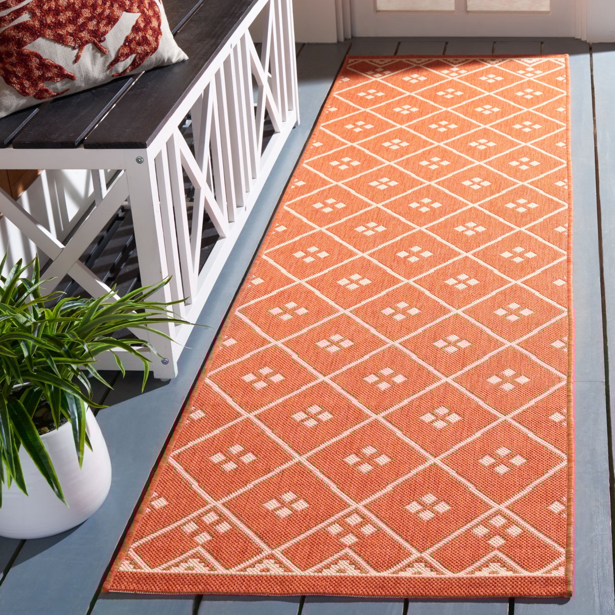 thumbnail image 3 of SAFAVIEH Courtyard Cori Bordered Indoor/Outdoor Area Rug, Terracotta/Light Beige, 2'7" x 5', 3 of 10