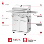 Nexgrill 3-Burner Stainless Steel Propane Gas Grill with Side Tables, 40,500 BTUs, 4 Wheel Transport, 591 SQ. IN. Cooking Space, Outdoor Kitchen Grill for BBQs, Patios, and More - 720-0830MN