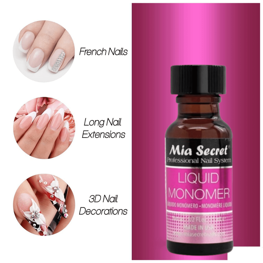 Mia Secret - Liquid Monomer 0.5oz + Cover Acrylic Powder Cool Pink 0.5oz + Dappen Dish + Academy Duo Nail Brush #8OR - COMBO