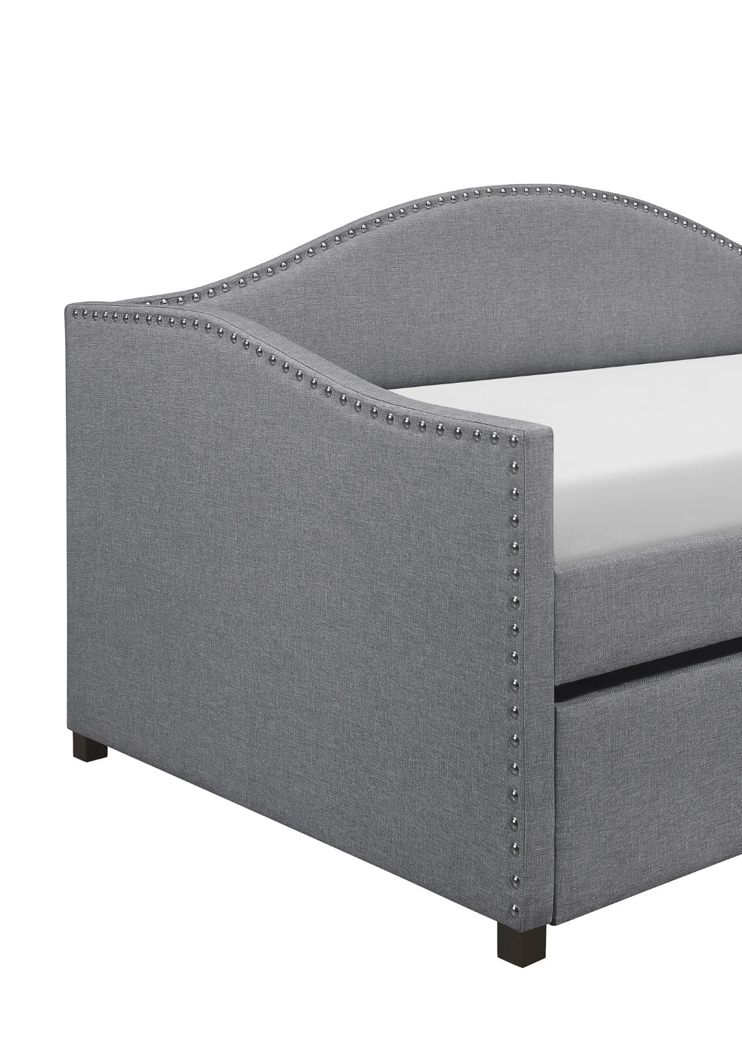 Home Design Clanton Twin Daybed with Pull-Out Trundle, Polyester Upholstery, Nailhead Trim, French Country Design, Stylish and Practical for Living Room or Guest Room, Light Gray
