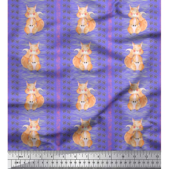 Soimoi Purple Moss Georgette Fabric Paw Print & Rabbit Kids Print Fabric by the Yard 44 Inch Wide