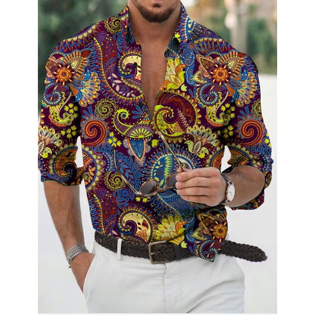 Camisa de hombre Camisa estampada Camisa floral con cuello vuelto Estampado 3D Ropa diaria Festividades Manga larga Botones Ropa Casual Transpirable