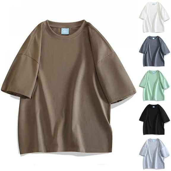 BXINGOHAI Men's Casual Solid Color Short Sleeved Round Neck Top Short Sleeve Round-Neck Blouses Today Sales Black,L