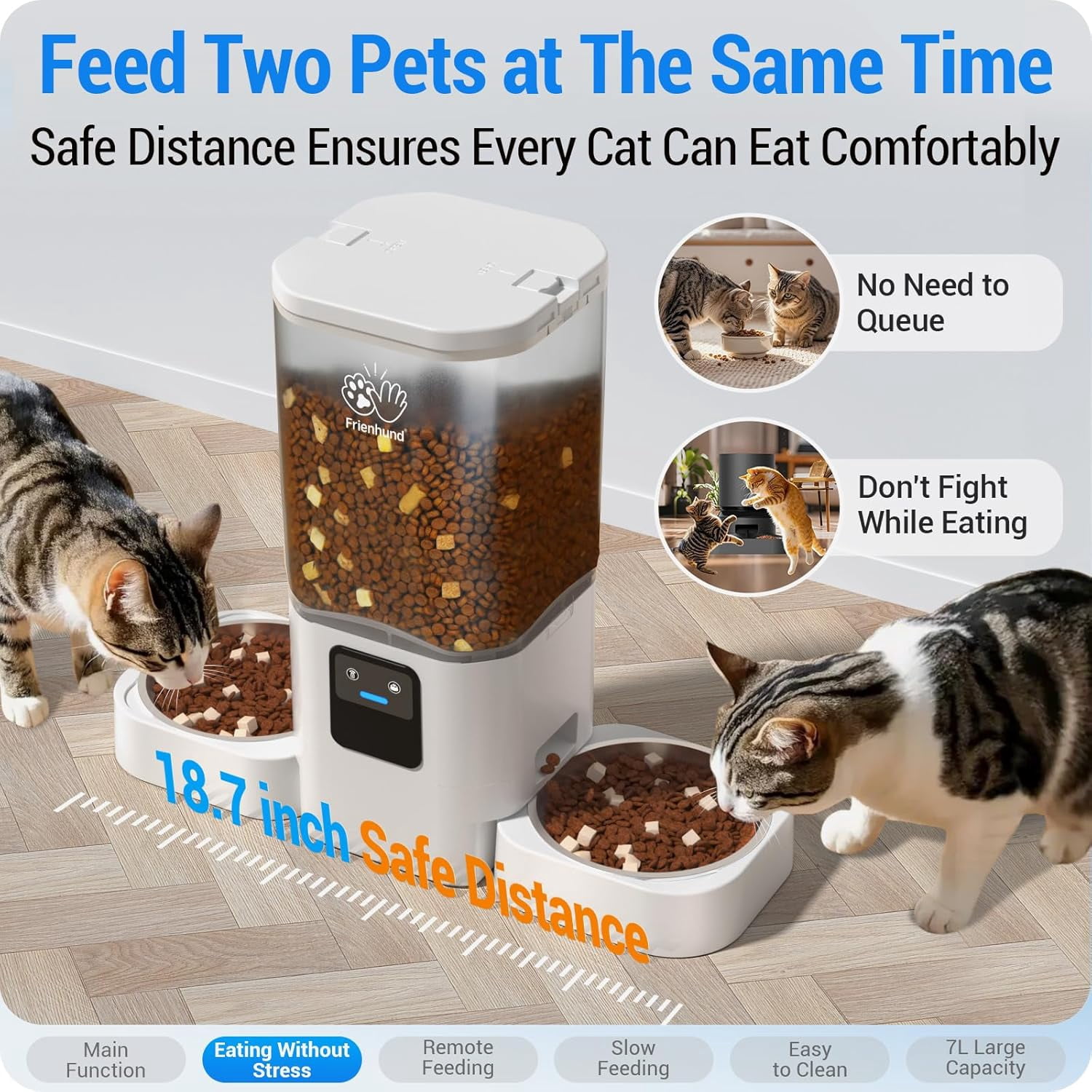 Automatic Cat Feeder for 2 Cats with Slow Feed, Dual WiFi Pet Food Dispenser App Control, 29 Cup Large Capacity Stainless Steel Bowls
